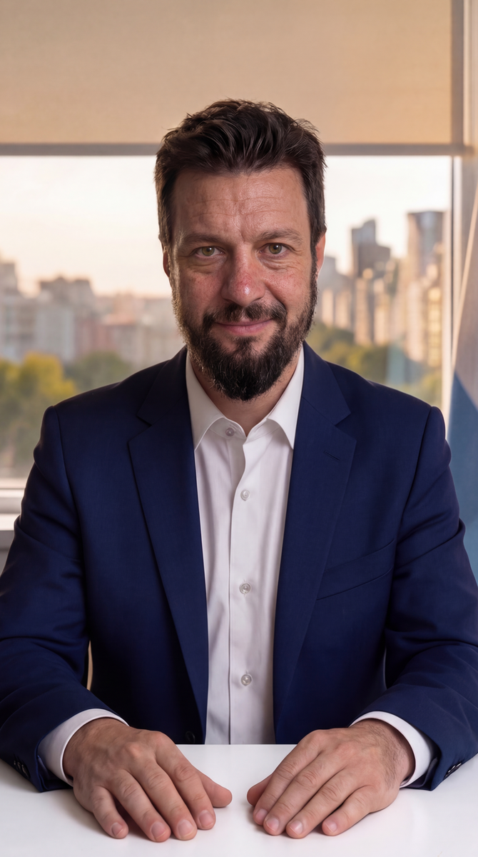 Eric Salomone Strunz en su despacho con vista a Buenos Aires — gestión pública y articulación institucional en ENARGAS, sector energético Argentina